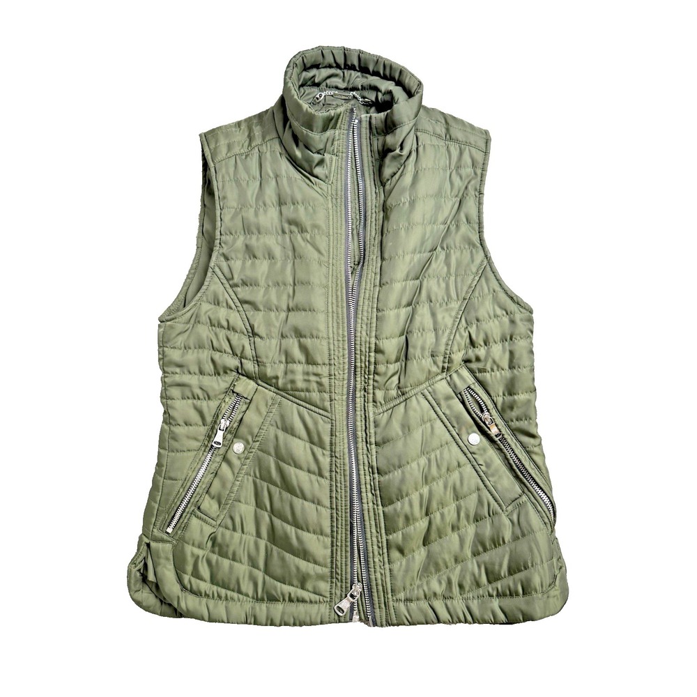 Vince Camuto Women's Vest Quilted Puffer Olive Green Snap Front Pockets Size XS